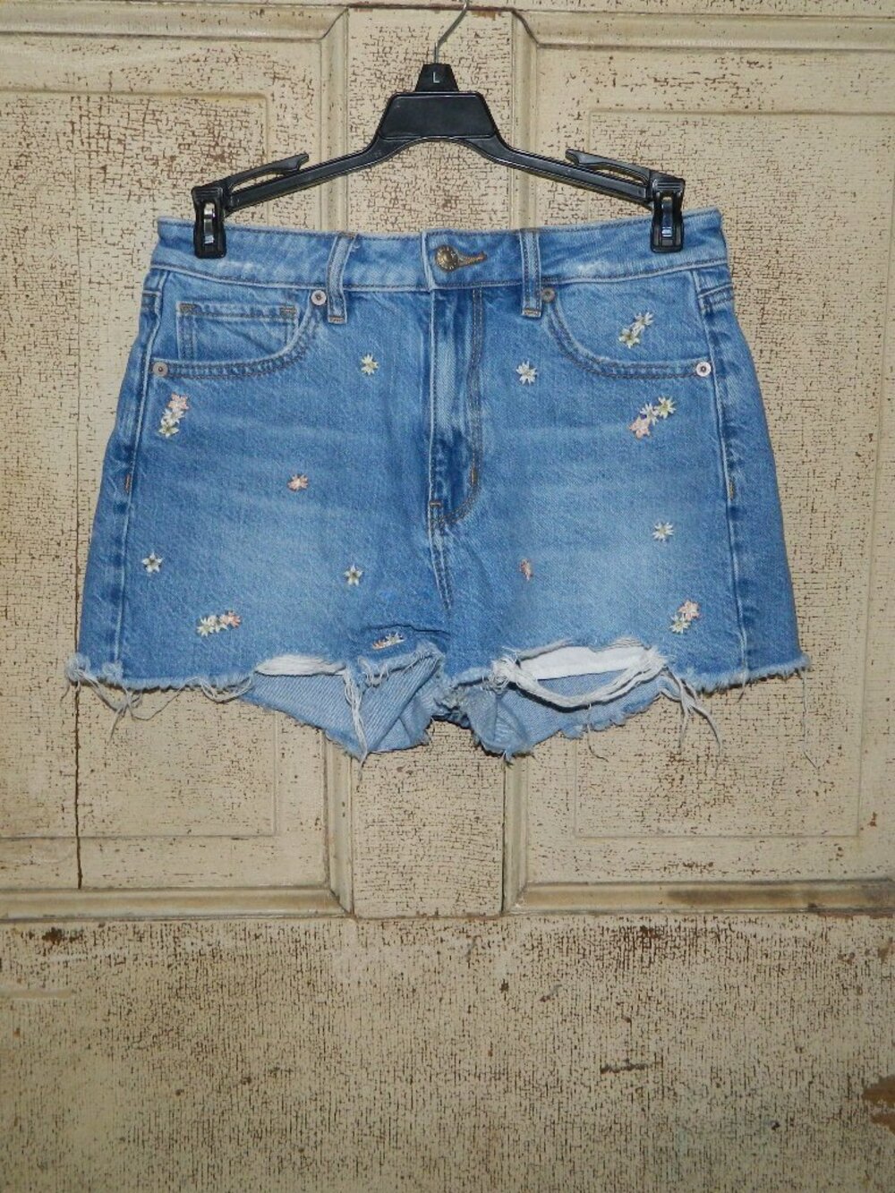 American Eagle Denim Shorts Floral Embroidered Cut Off High Rise Size 4 (W-34)